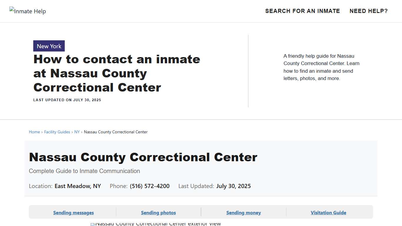 How to contact an inmate at Nassau County Correctional Center - Inmate Help